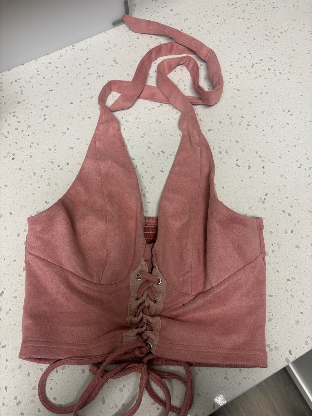 Women's Lace-Up Halter Crop Top - Dusty Rose